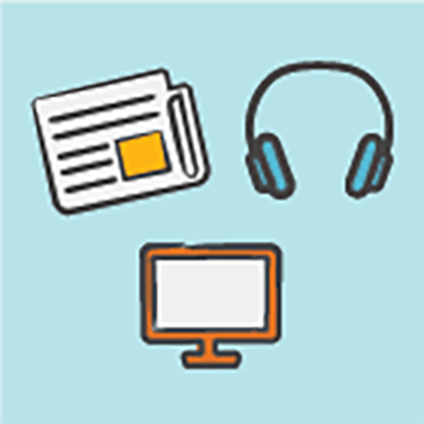 Newspaper, headphones, monitor